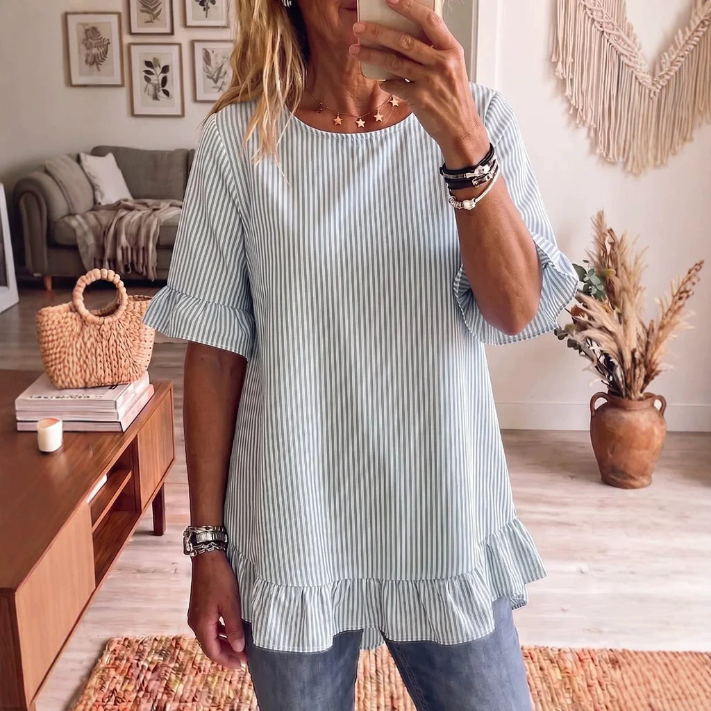 Gestreifte Bluse mit Rüschensaum – Bild 10 | LuxeStyle