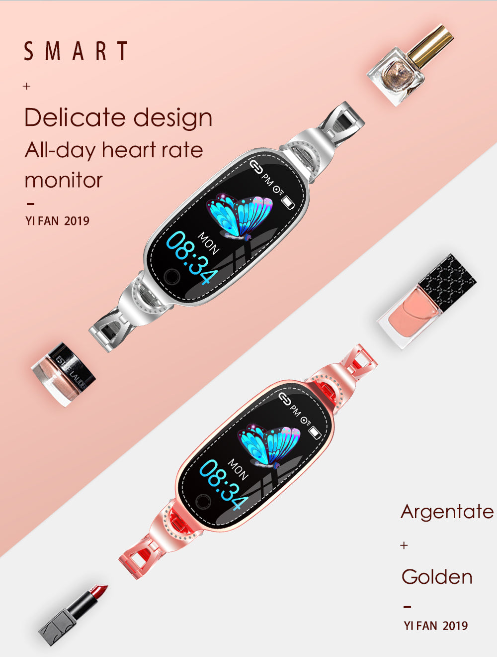 F18 Smartwatch mit Metallarmband für Damen