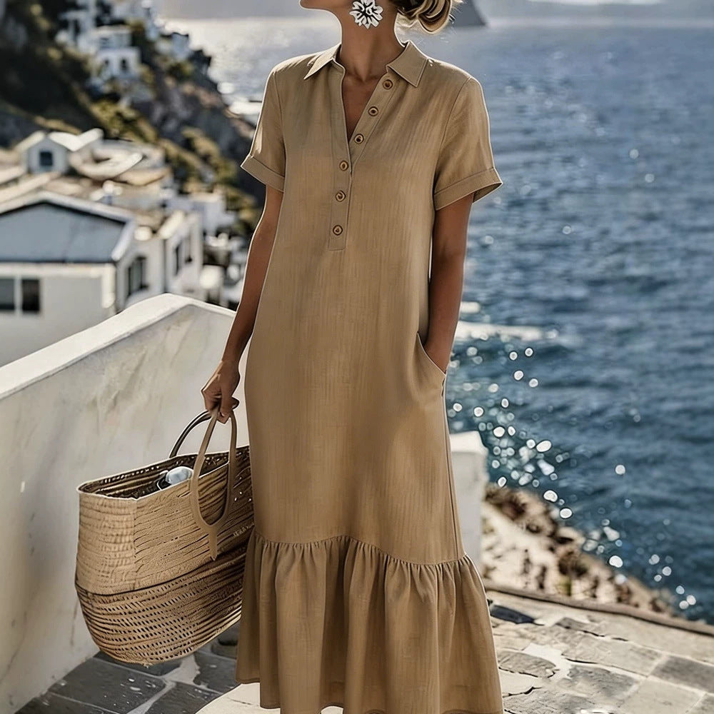 Elegantes Plissee-Hemdkleid mit kurzen Ärmeln – Bild 5 | LuxeStyle