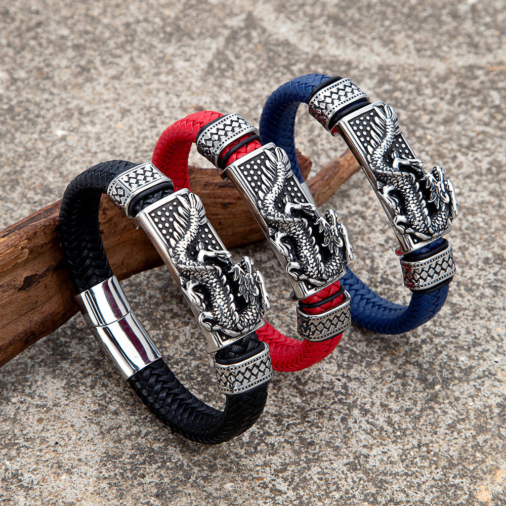 Retro Drachen Totem Lederarmband | LuxeStyle
