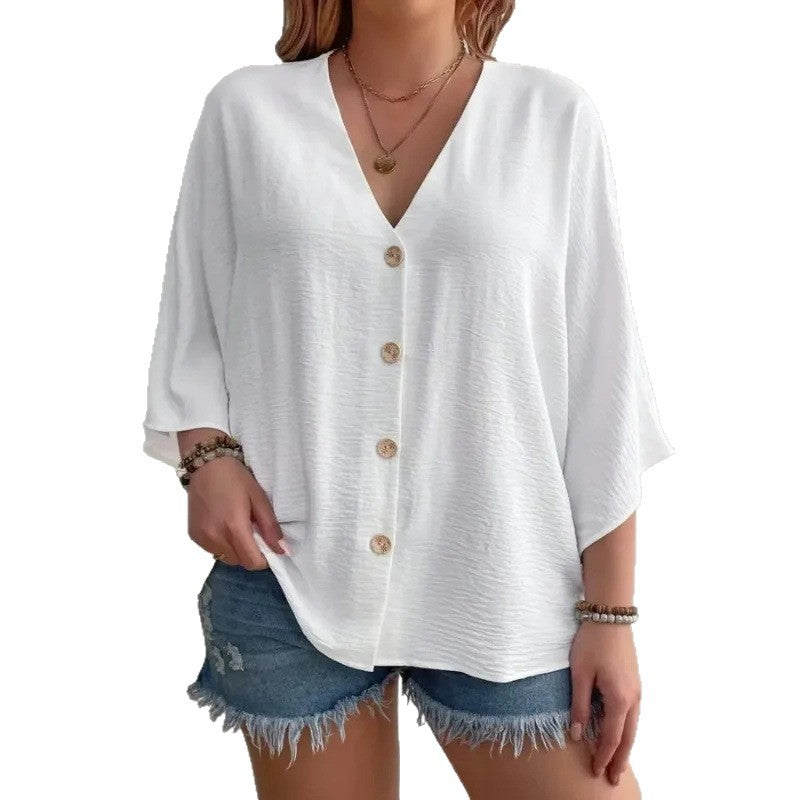 Damen V-Neck Shirt mit 3/4-Fledermausärmeln