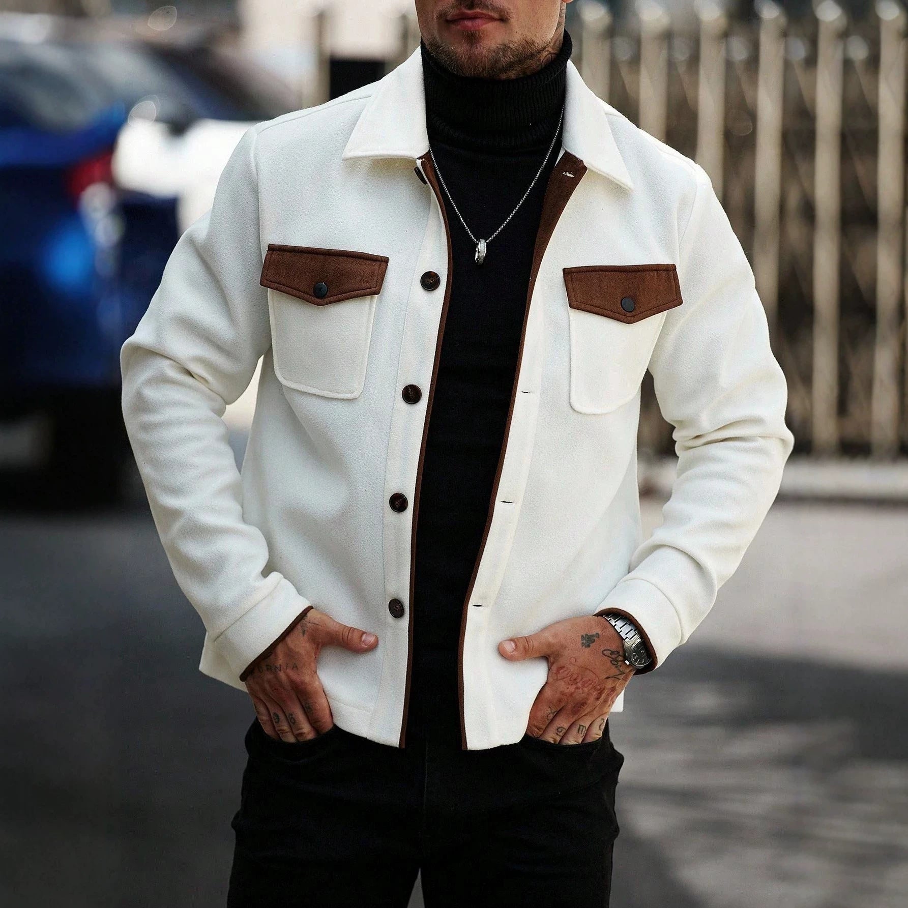 Fleckenjacke aus Wolle, colorblock