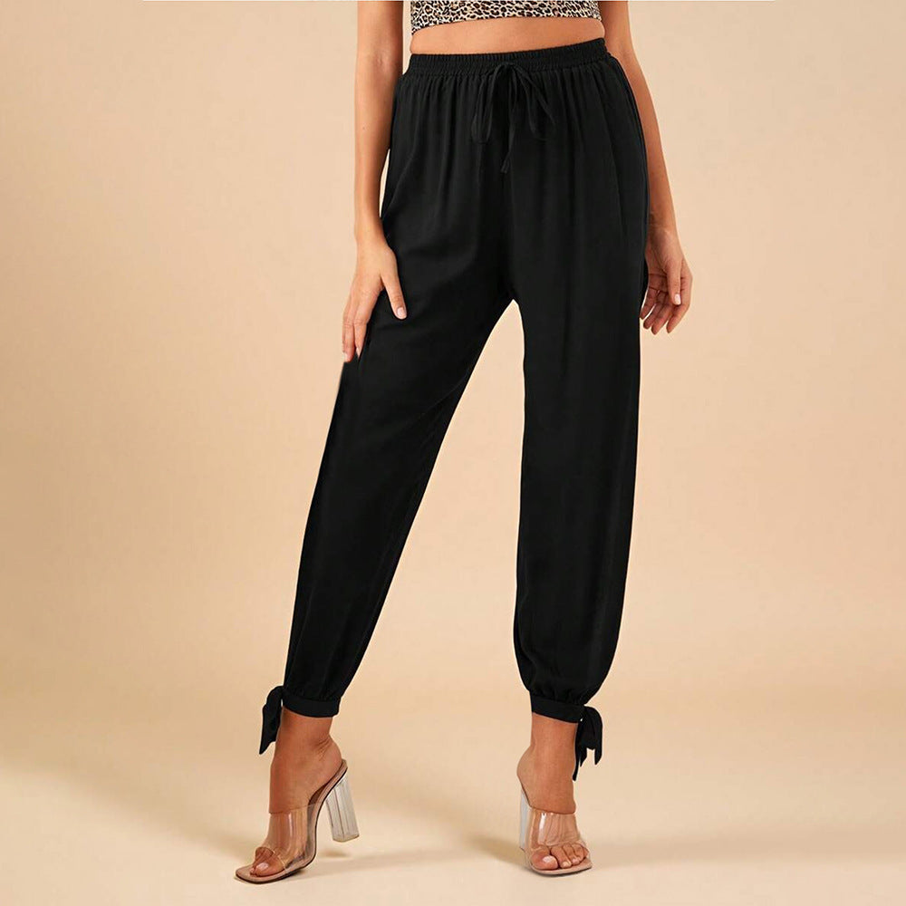 High-Waist Haremshose mit Schlitz und Bindebündchen