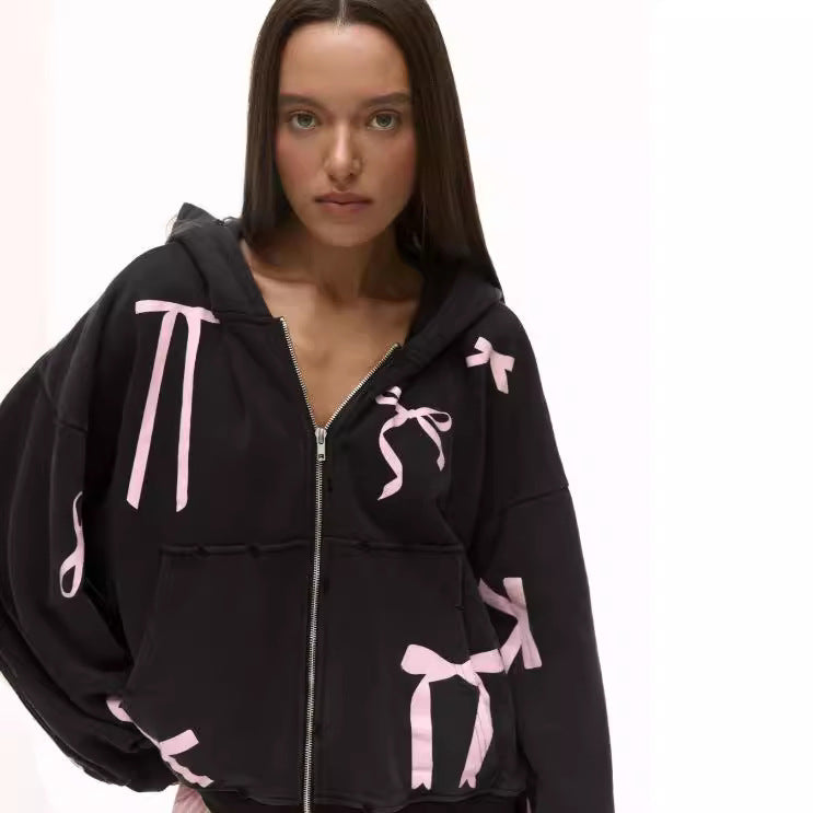 Kapuzen-Sweatshirt mit Schleifenprint
