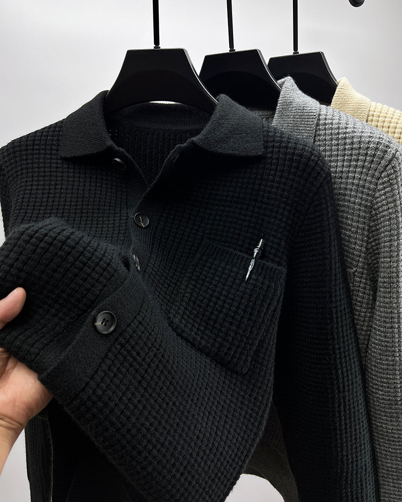 Strick-Cardigan mit Reverskragen und Taschen