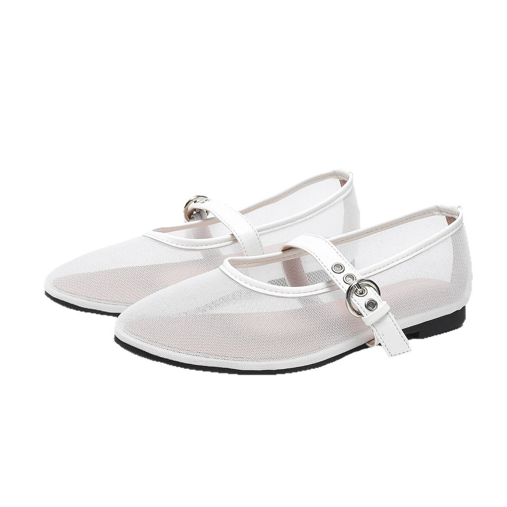 Leopard-Print Mesh Ballerinas