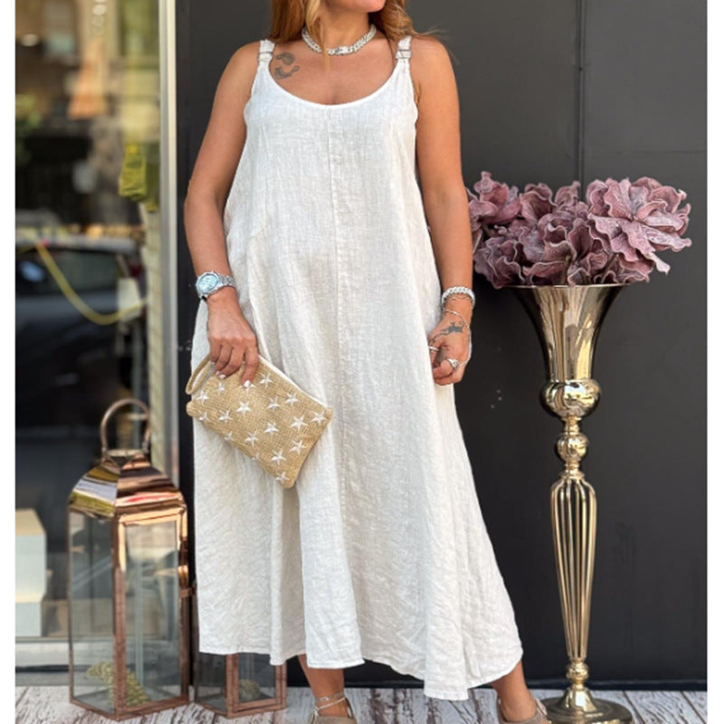 Elegantes Midi-Trägerkleid aus Leinenmix – Bild 4 | LuxeStyle