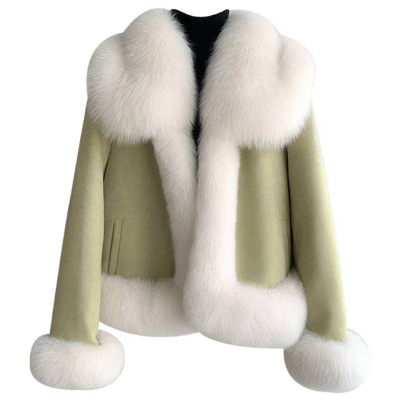 Eleganter kurzer Daunenmantel mit Kunstfell