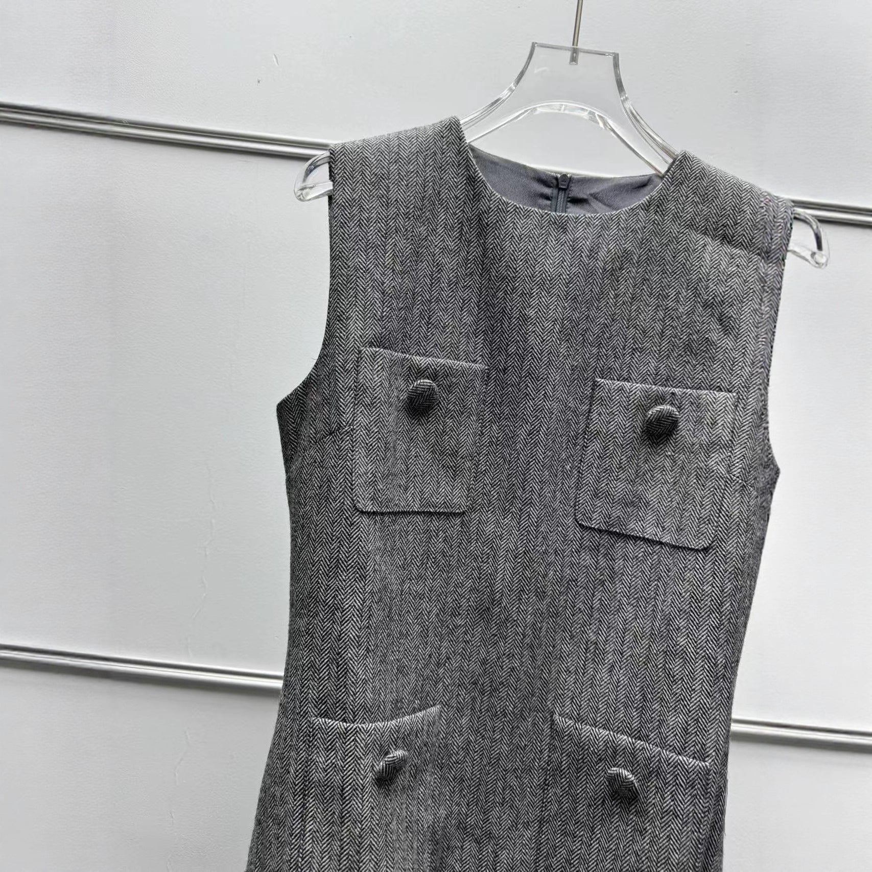 Woll-Tweed Charme-Style Slipkleid ohne Ärmel