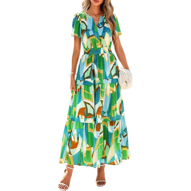 Retro Blumenkleid mit V-Ausschnitt – Bild 16 | LuxeStyle