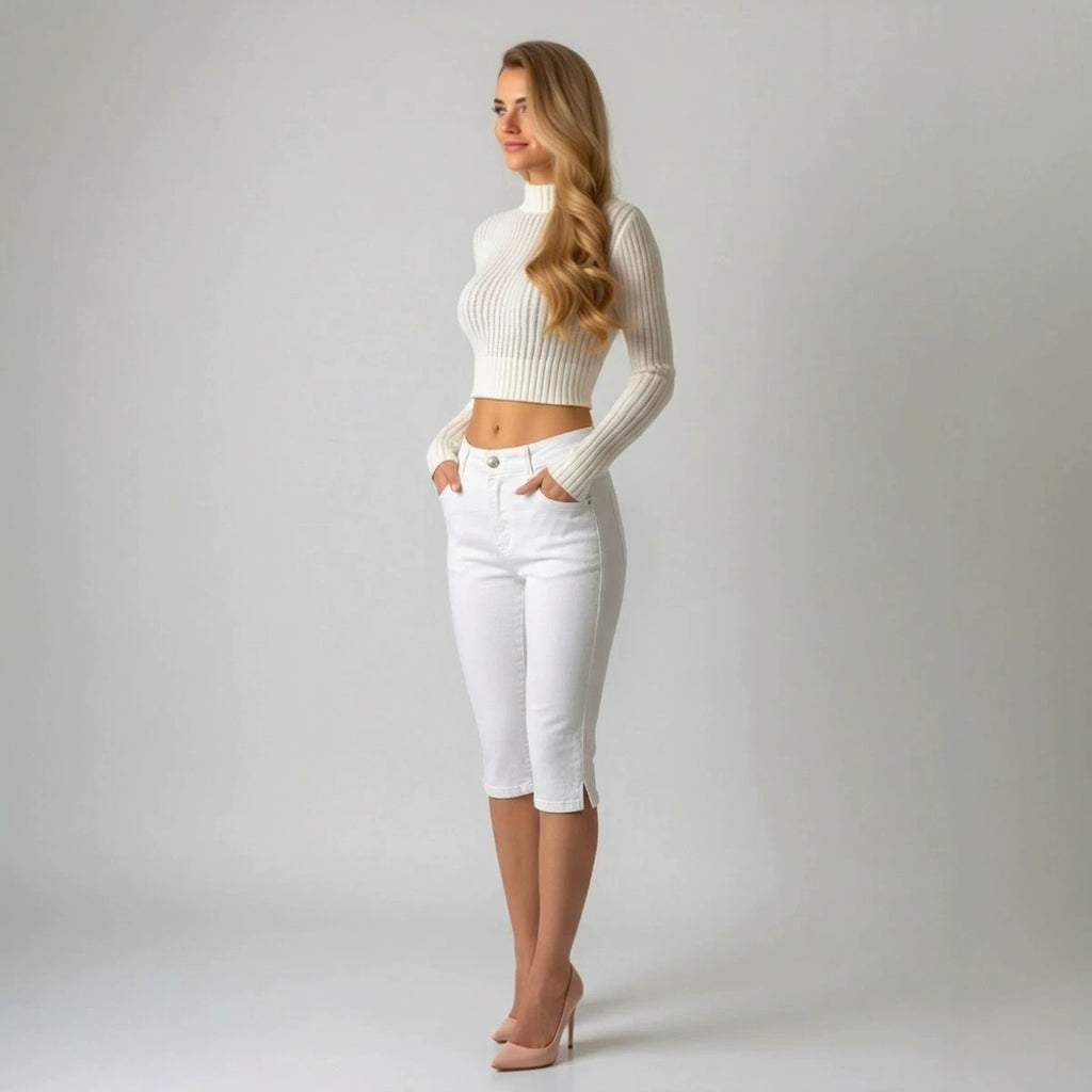 Weiße Capri Jeans, Slim Fit