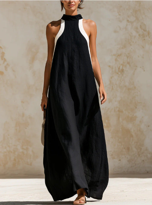 Ärmelloses Leinenkleid mit Rundhals