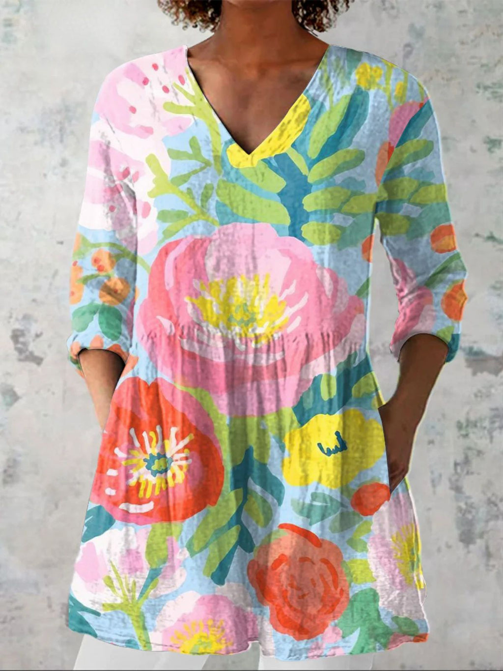Blumen Midi-Kleid mit V-Ausschnitt | LuxeStyle