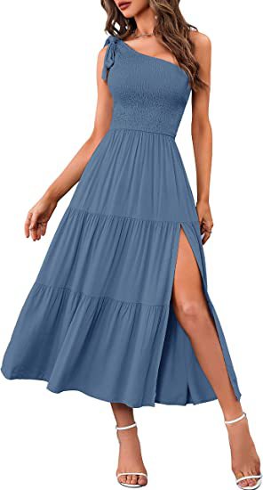 One-Shoulder Plissee-Kleid mit Schlitz
