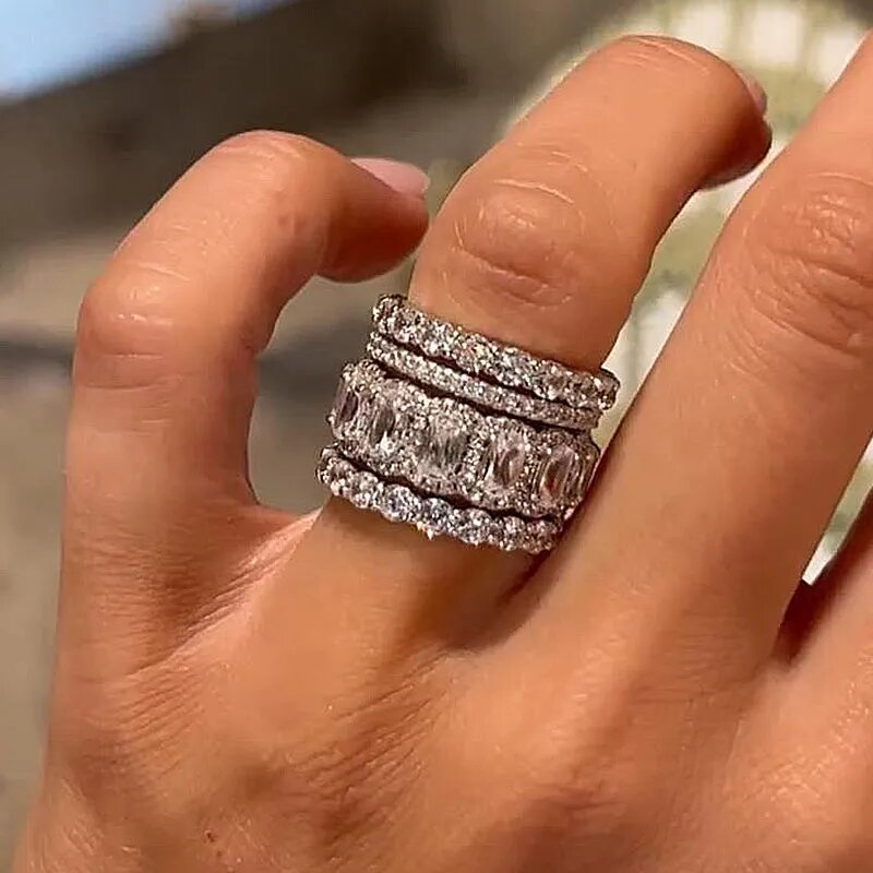 Vierteiliges Ring-Set mit Zirkonia-Einlage | LuxeStyle