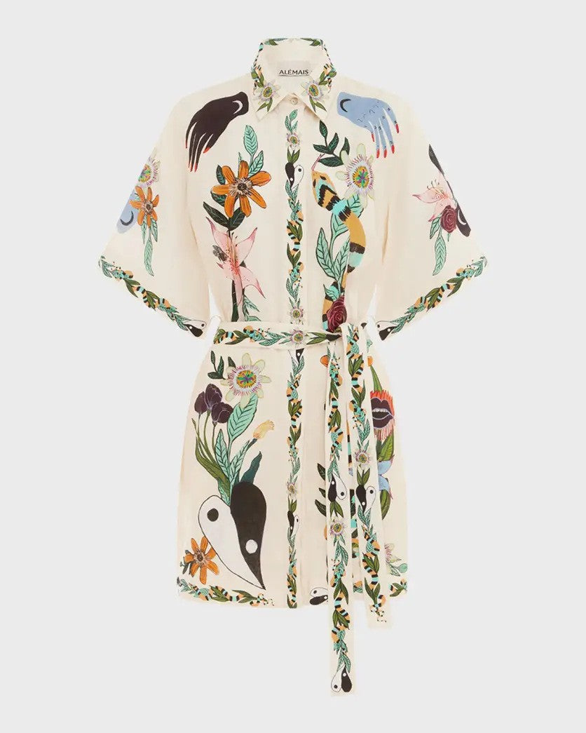 Kurzarmkleid mit Schnürung und Print – Bild 7 | LuxeStyle