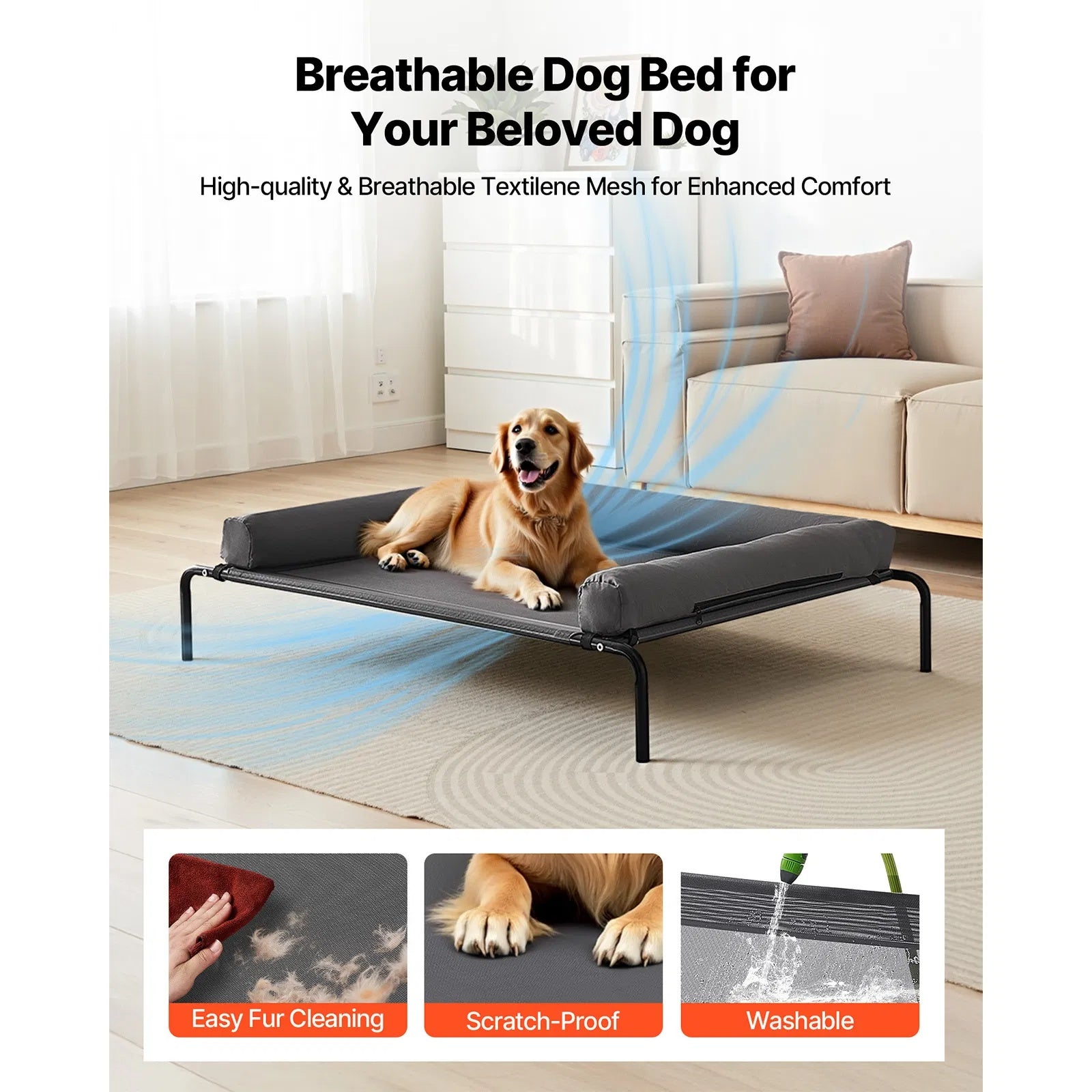 Erhöhtes Hundebett für grosse Hunde, XL, Grau