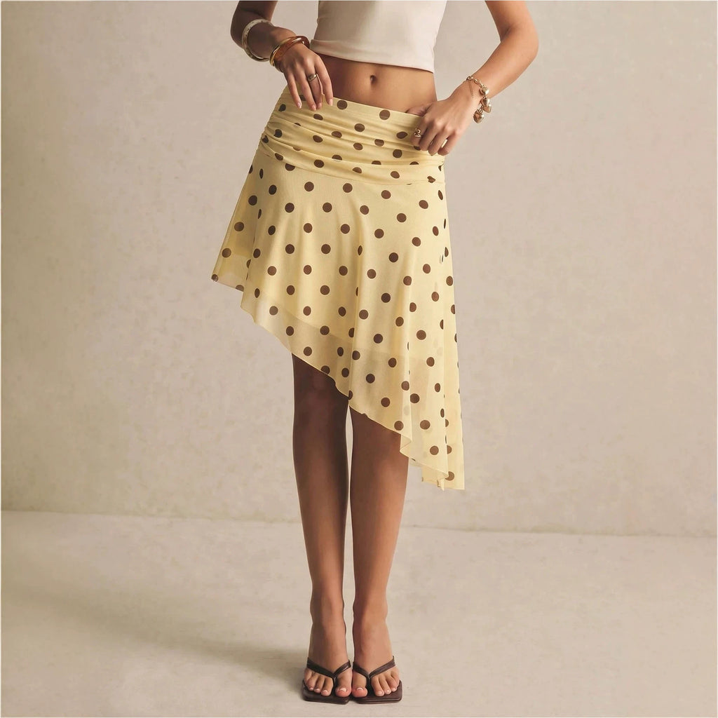 High-waist Plissee-Mesh-Rock mit Polka Dots