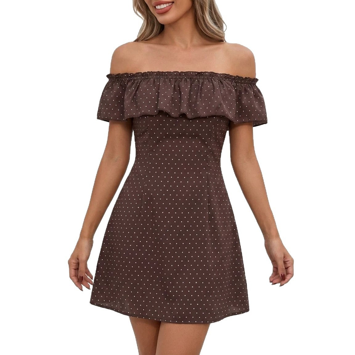 Polka-Dot Off-Shoulder Minikleid – Bild 5 | LuxeStyle