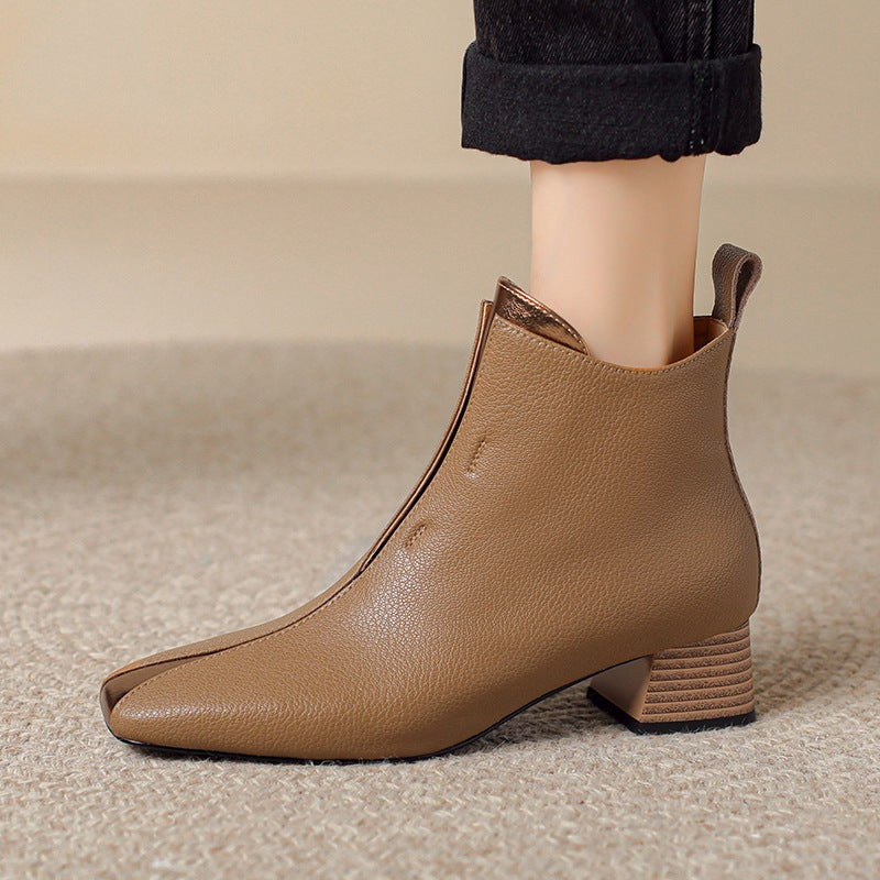Retro Ankle Boots aus Schafsleder mit Chunky-Absatz