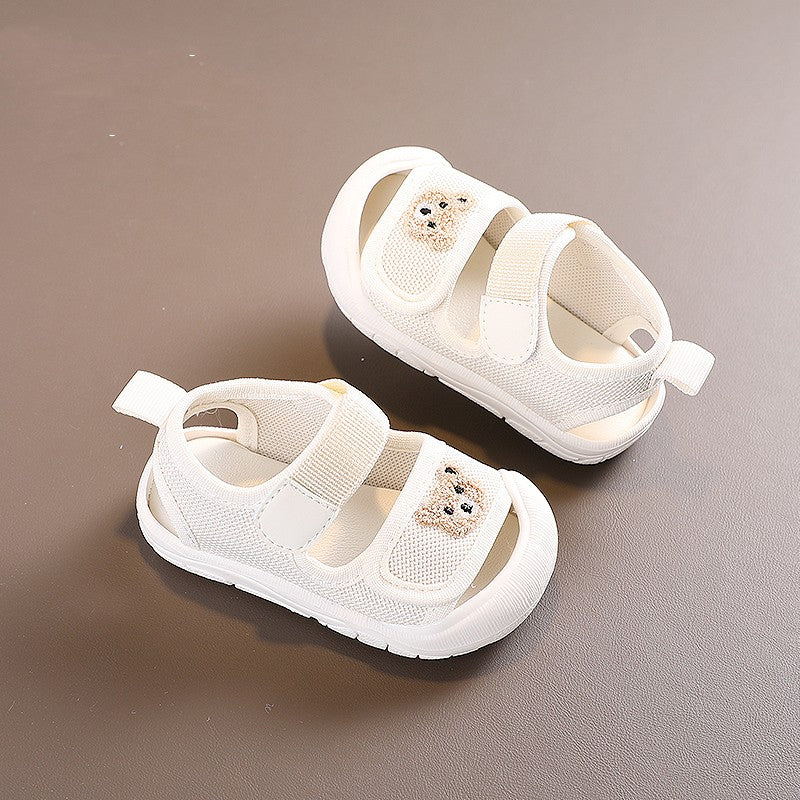 Babyschlappen mit Stickbärchen, weiche Sohle, rutschsicher