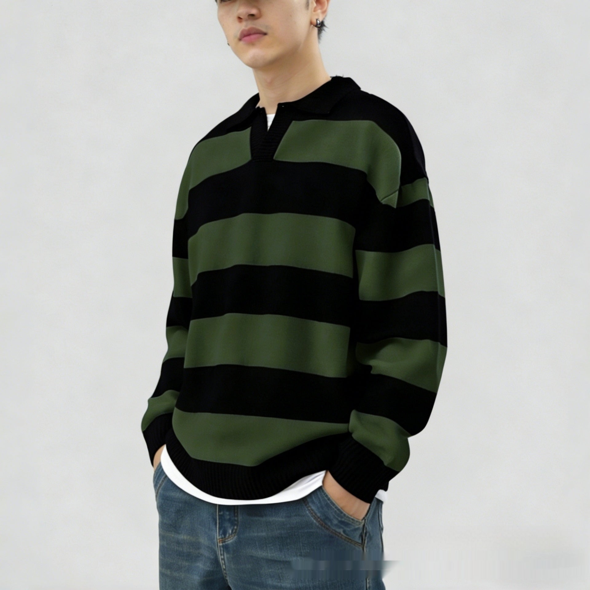 Herren V-Ausschnitt Pullover mit Kontraststreifen