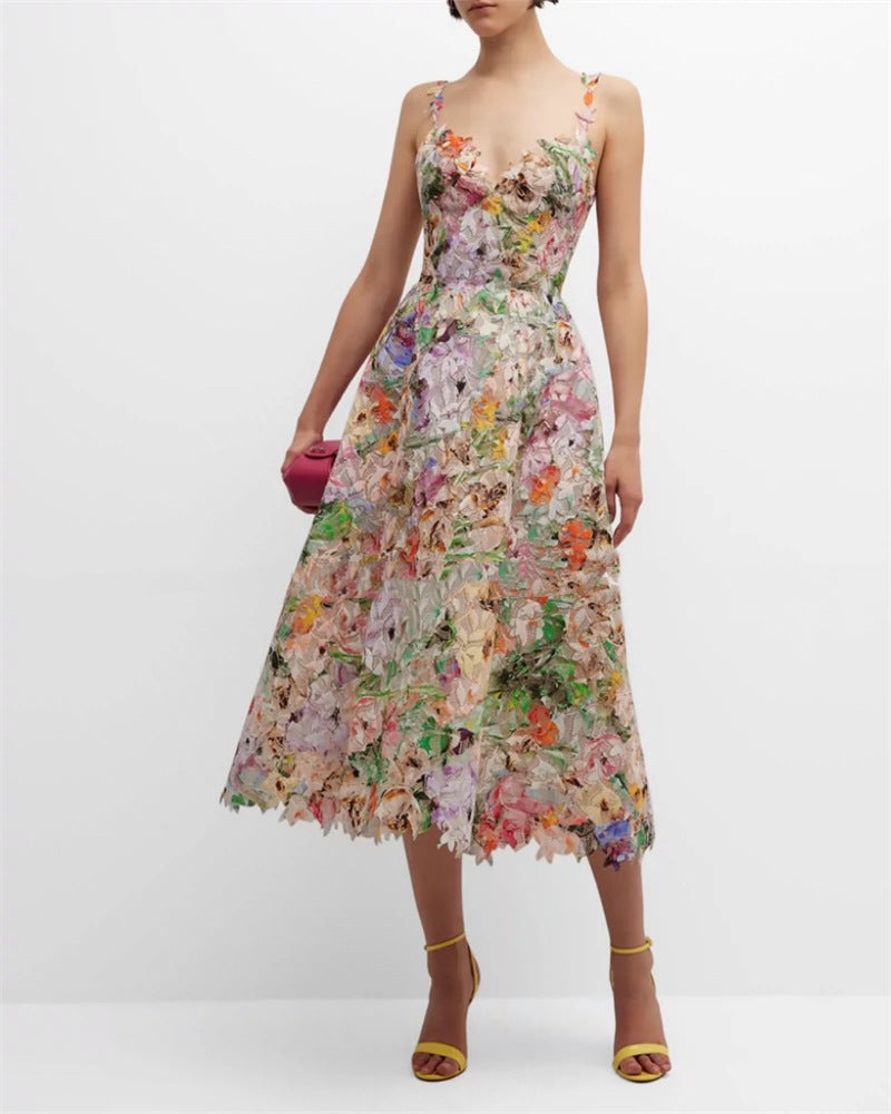 Spaghetti-Träger Maxikleid mit Blumenstickerei – Bild 4 | LuxeStyle