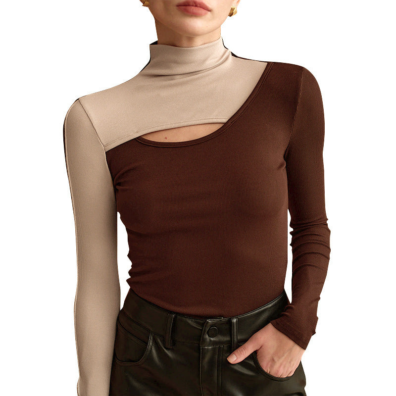 Color-Block Mock Neck Top mit Cut-Out – Bild 2 | LuxeStyle
