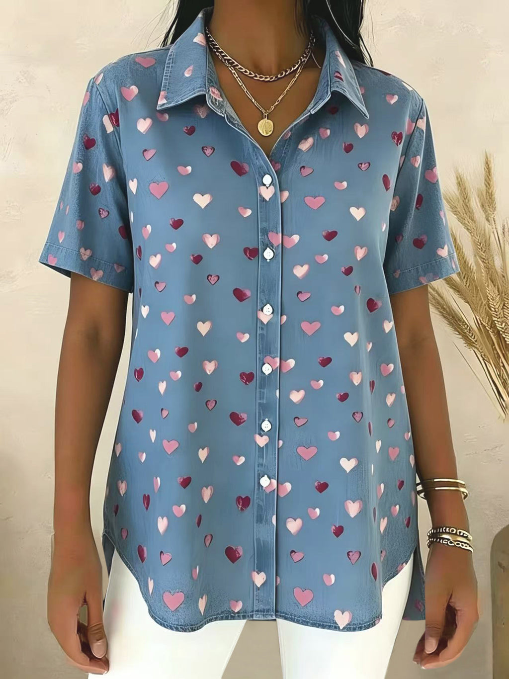 Herz-Print Kurzarmshirt für Damen – Bild 7 | LuxeStyle
