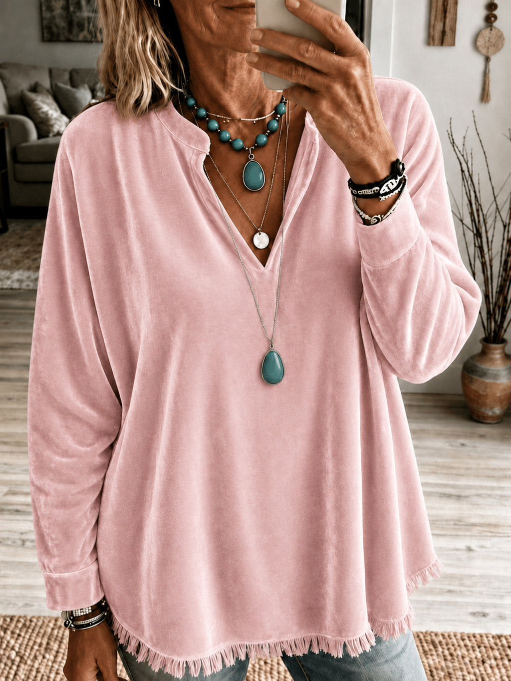 Samt-Langarmshirt für Damen