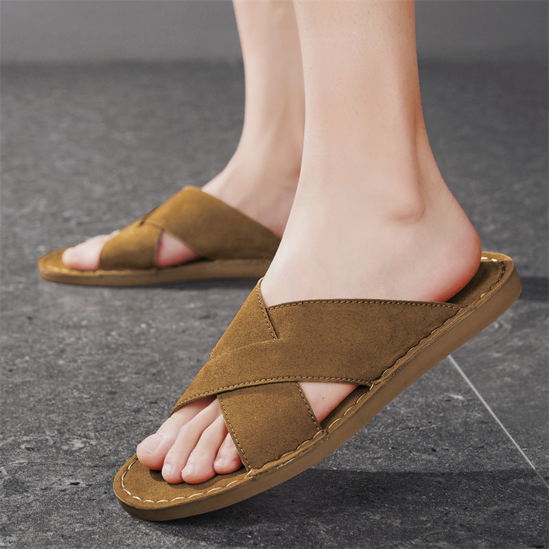 Herren-Slides «Porto» · Cross-Strap, Wildleder-Optik