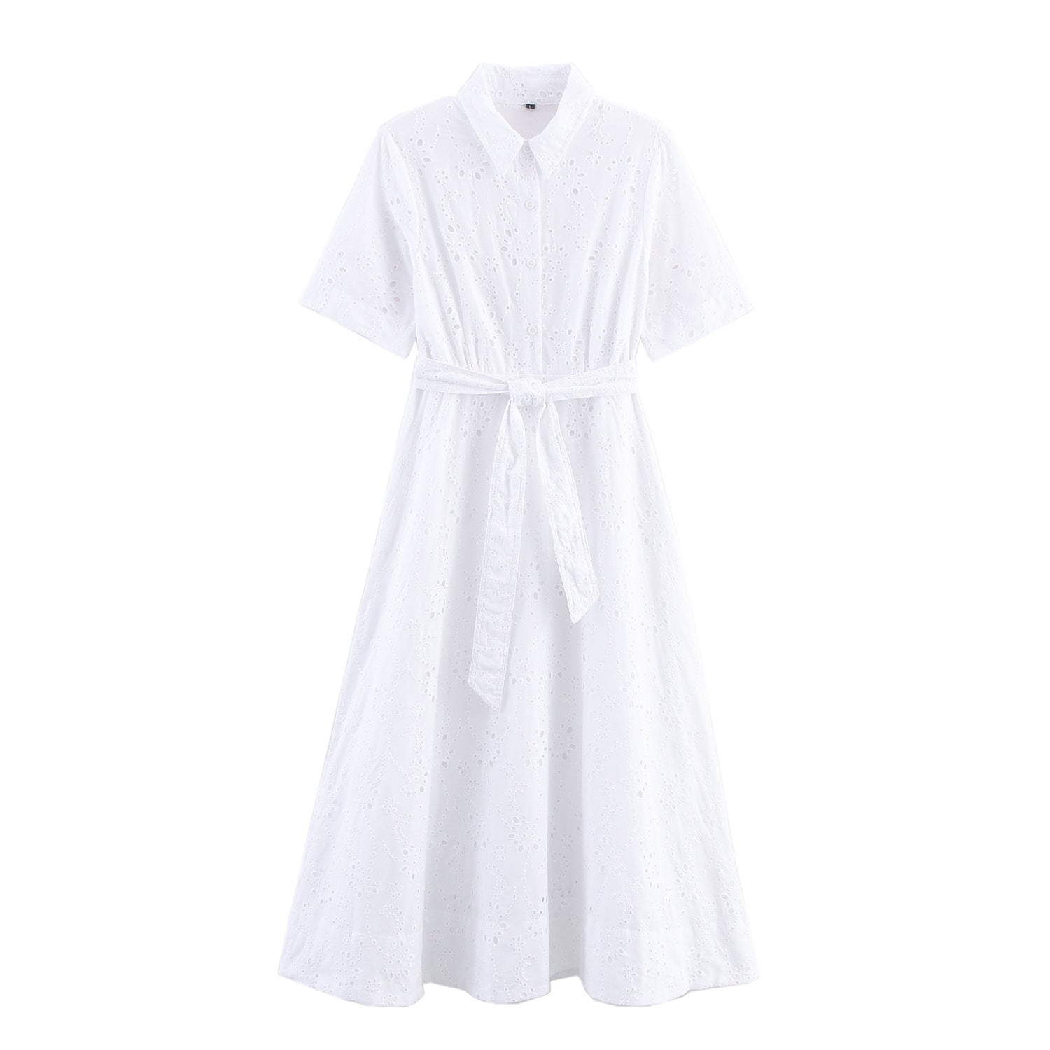 Besticktes Midi-Kleid mit Gürtel