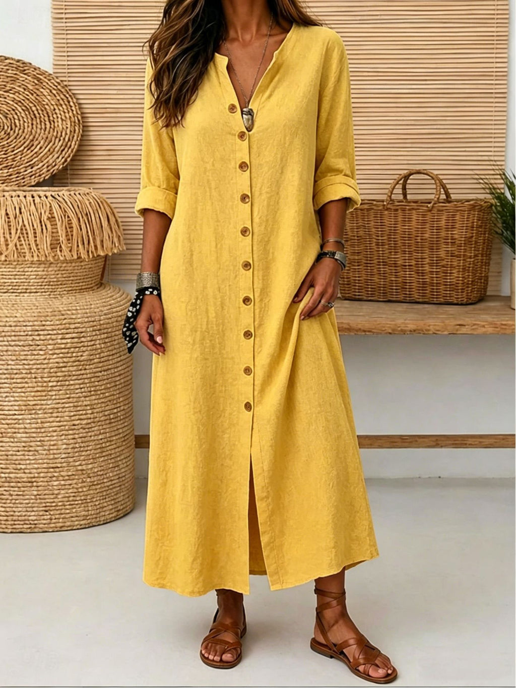 Mid-Langes V-Ausschnitt Strickkleid für Damen | LuxeStyle