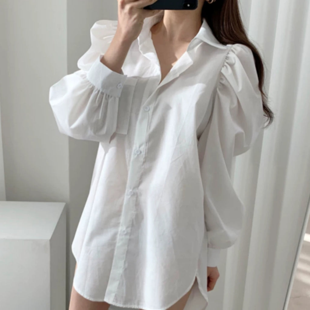 Plissiertes Langarm-Shirt mit Bubi-Ärmeln