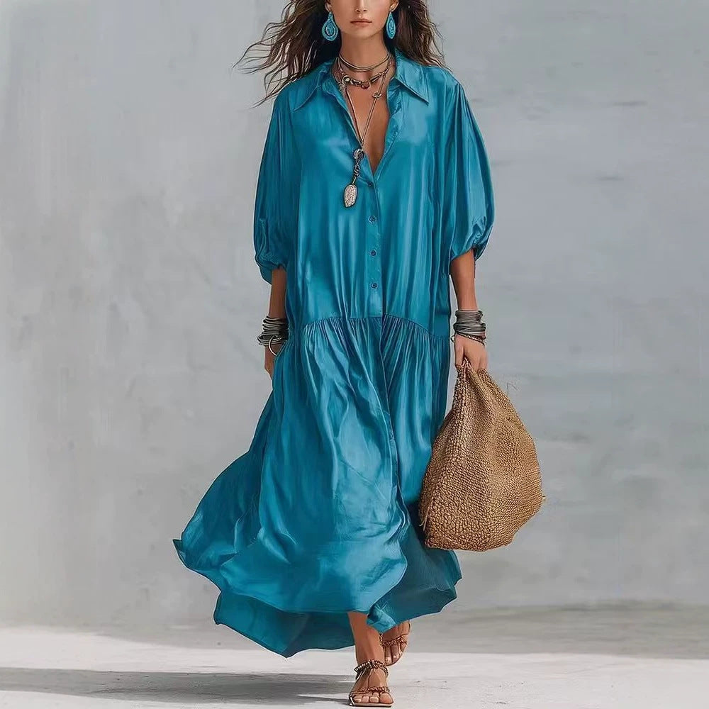 Elegantes A-Linien Maxikleid mit Puffärmeln | LuxeStyle