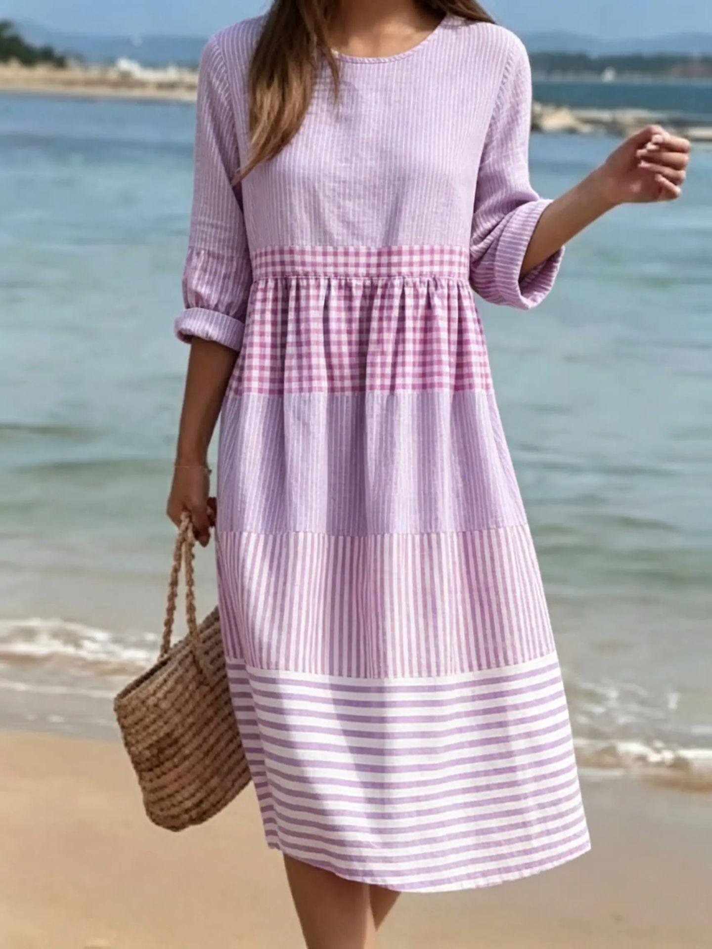 Damen Casual Baumwoll-Leinen Kleid