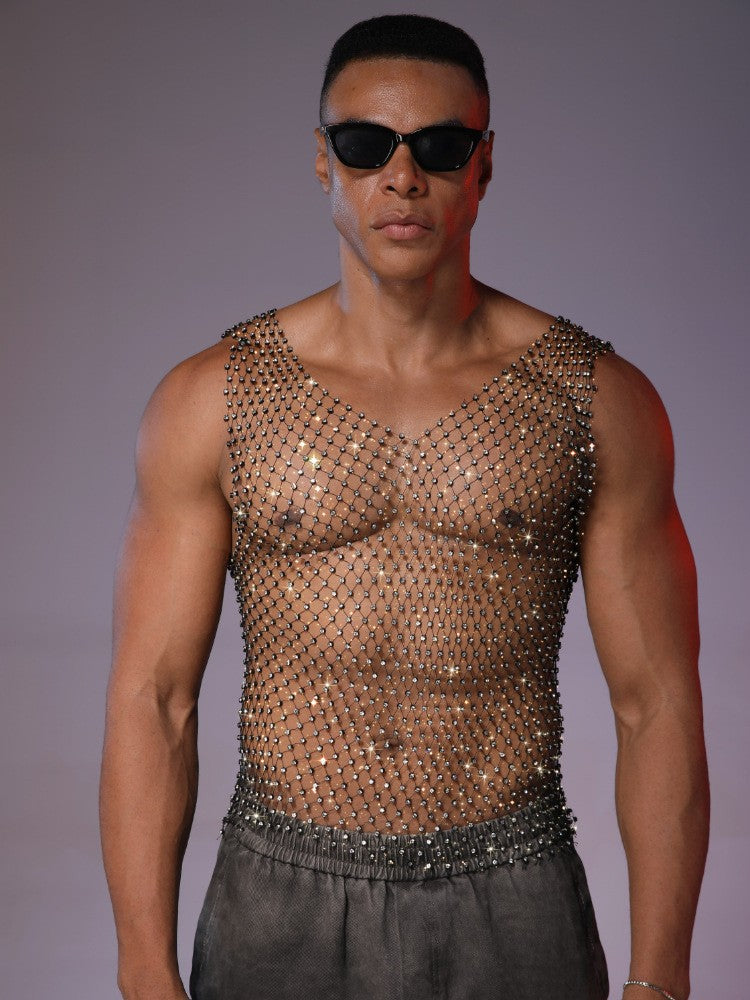 Herren Mesh-Top mit Strass-Steinen – Bild 11 | LuxeStyle