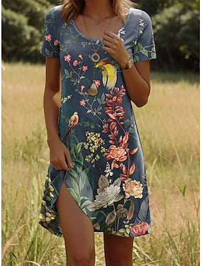 Gepunktetes Blumen Midikleid mit Rundhals – Bild 5 | LuxeStyle