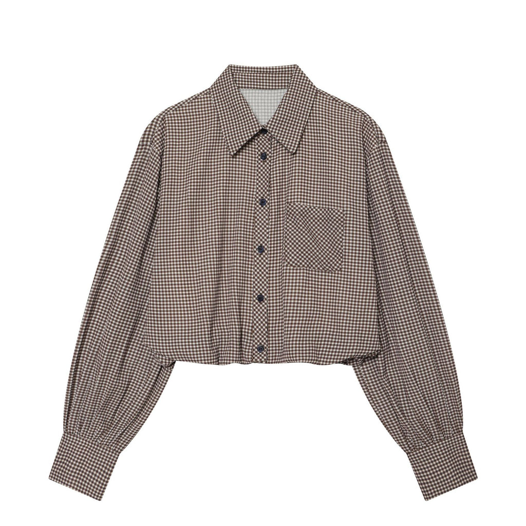 Retro-Bluse mit Plaid-Muster und langen Ärmeln
