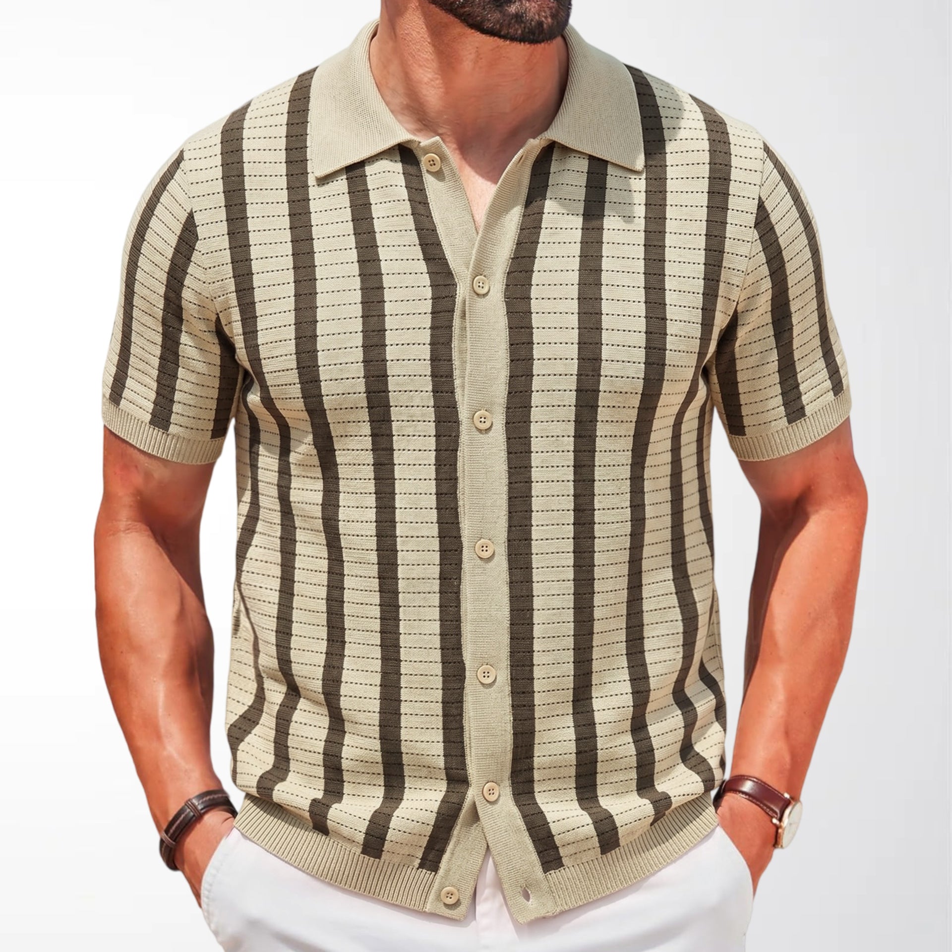 Gestreiftes Jacquard Strick-Shirt für Herren – Ansicht 2