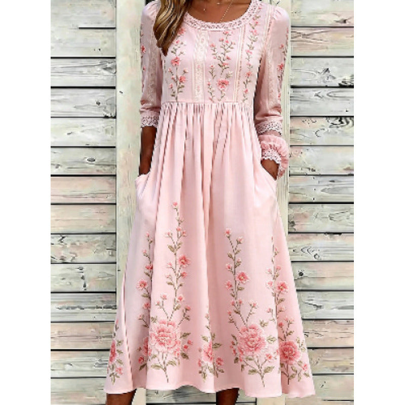 Besticktes Midikleid mit Rundhalsausschnitt