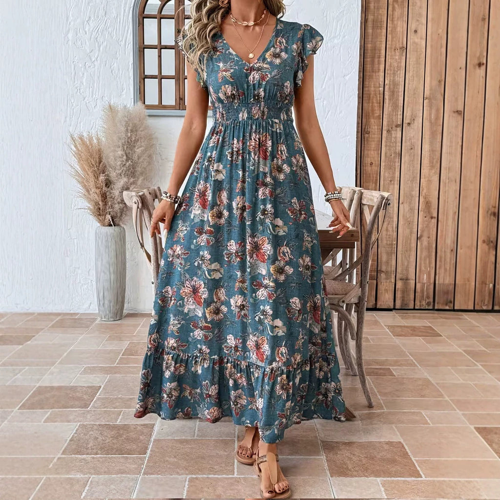 Damen V-Ausschnitt Dolman-Kleid mit Blumenmuster