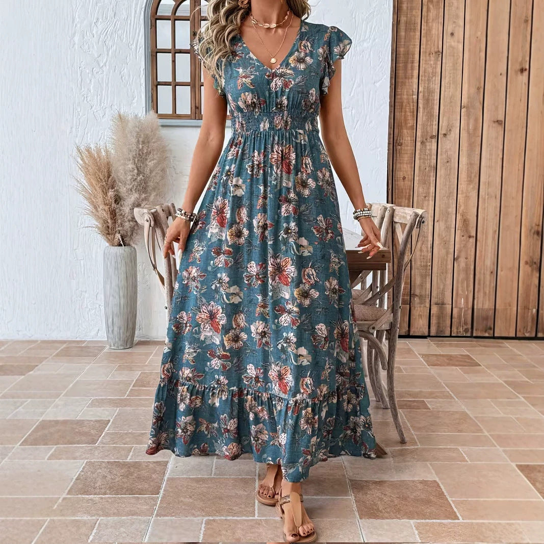 Damen V-Ausschnitt Dolman-Kleid mit Blumenmuster
