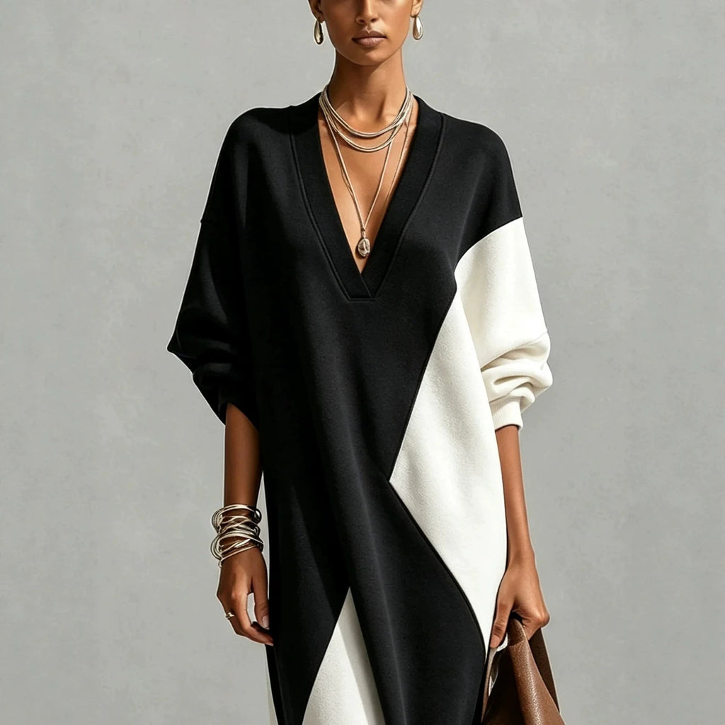 Langes Kleid mit geometrischem Patchwork – Bild 6 | LuxeStyle