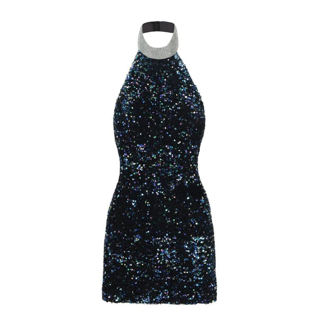 Pailletten Mini-Kleid mit Neckholder