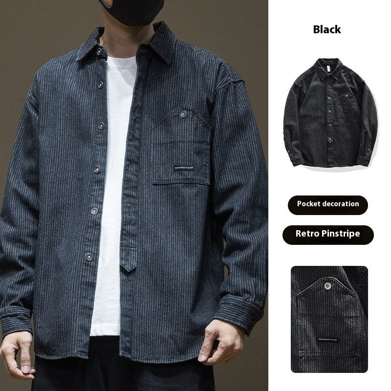 Herren-Langarmhemd aus Denim mit Streifen – Bild 7 | LuxeStyle