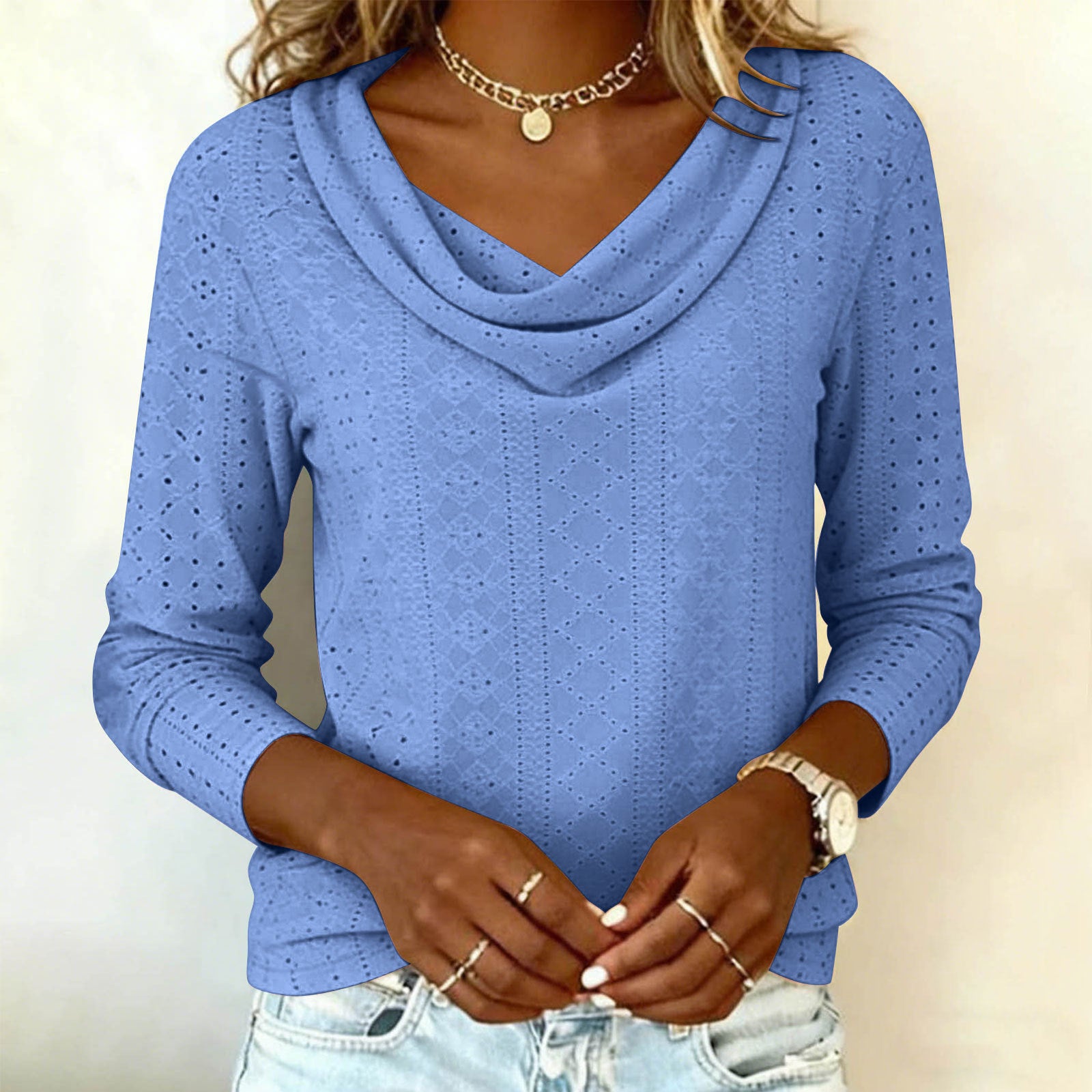 Langarm V-Neck Shirt für Damen