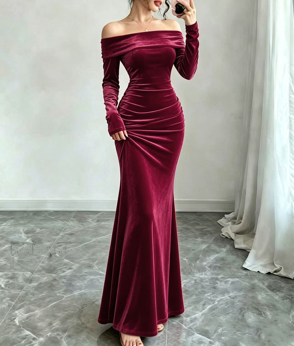 Elegantes Samtkleid mit Off-Shoulder-Design