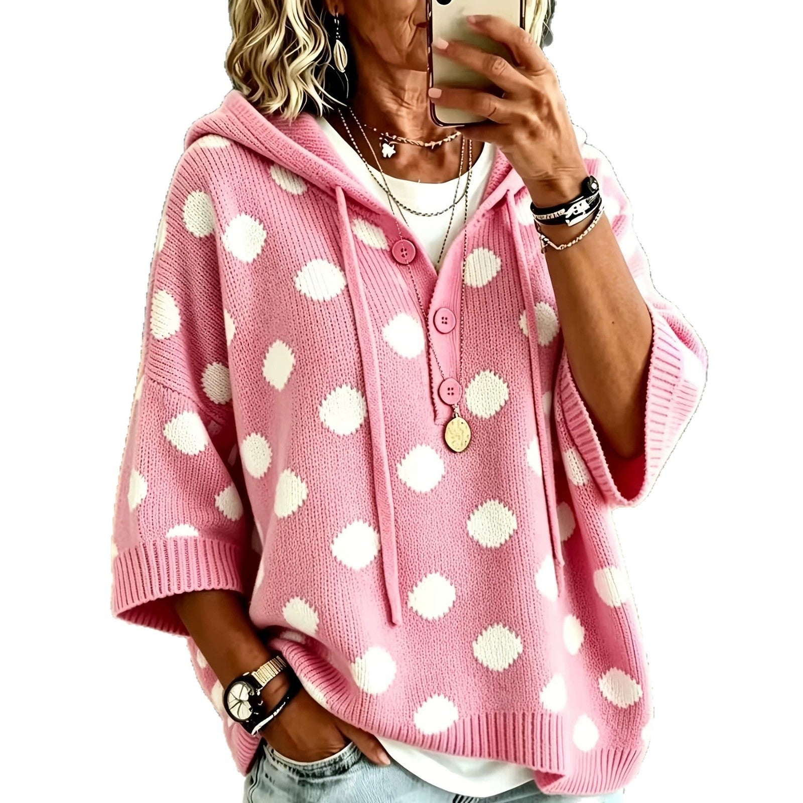 Elegante Polka-Dot-Bluse mit Kapuze