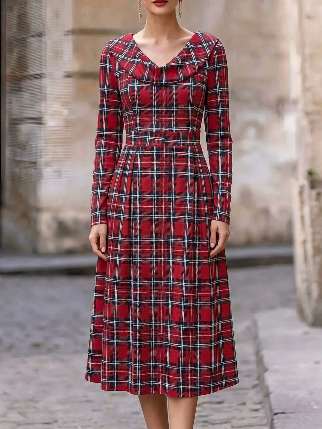 Herbst/Winter Bedrucktes A-Linien Kleid